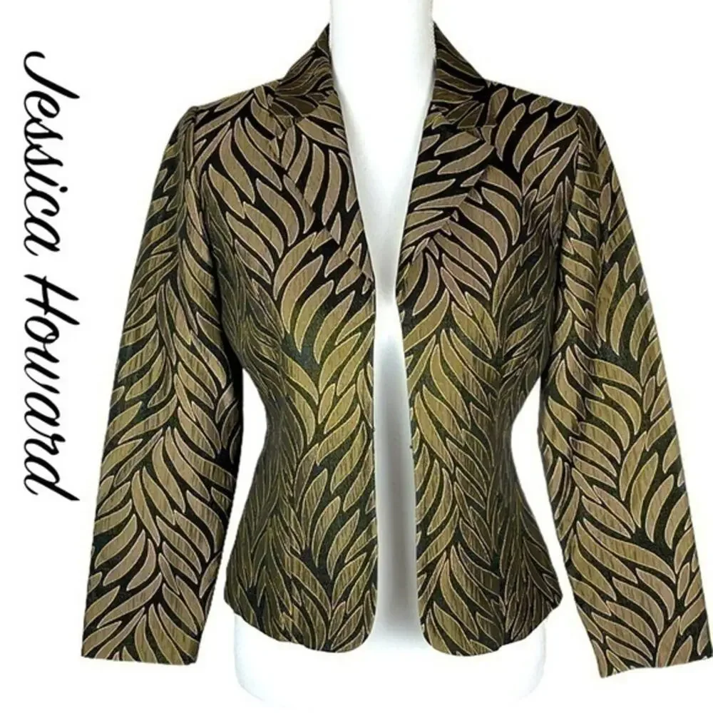 Jessica Howard Metallic Gold & Black Formal Event Party Jacket NWOT Size 4P